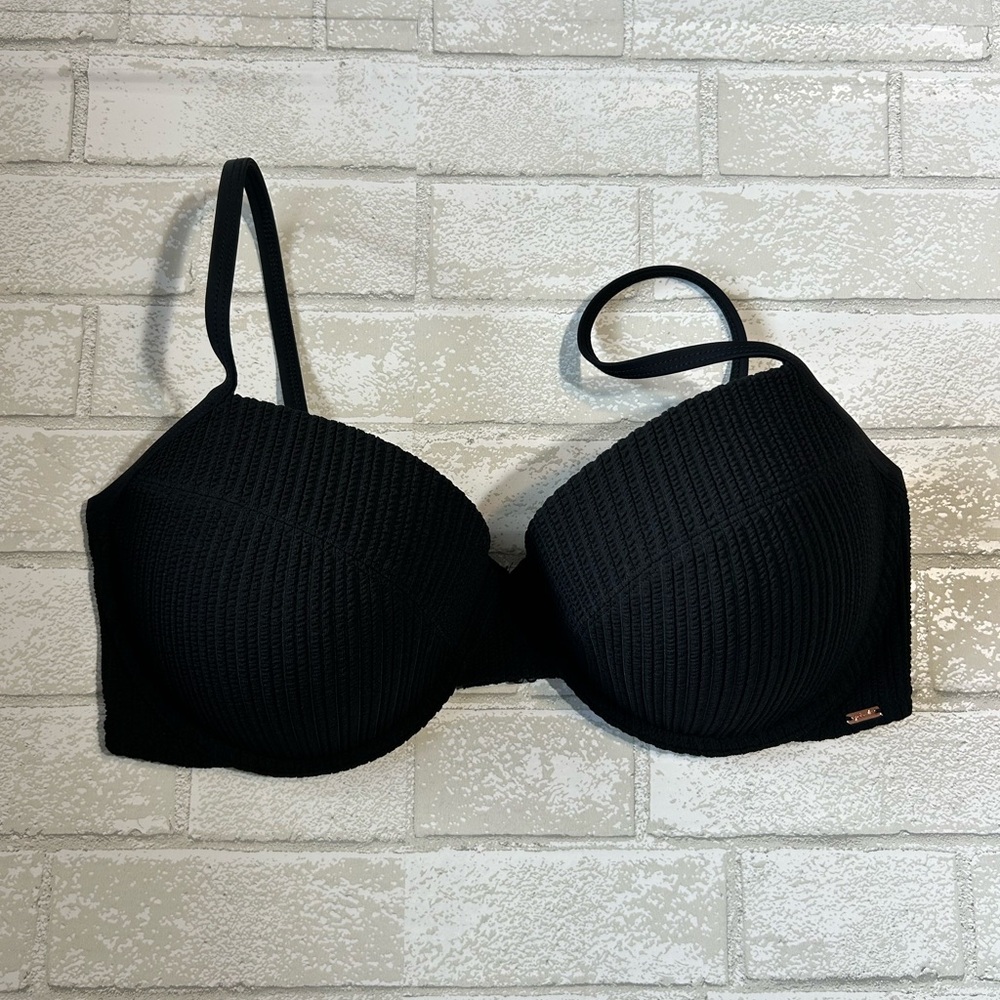 PINK Victoria's Secret Black Ribbed Bikini Top